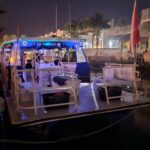 Sunset cruise boat docked in Fort Lauderdale at night
